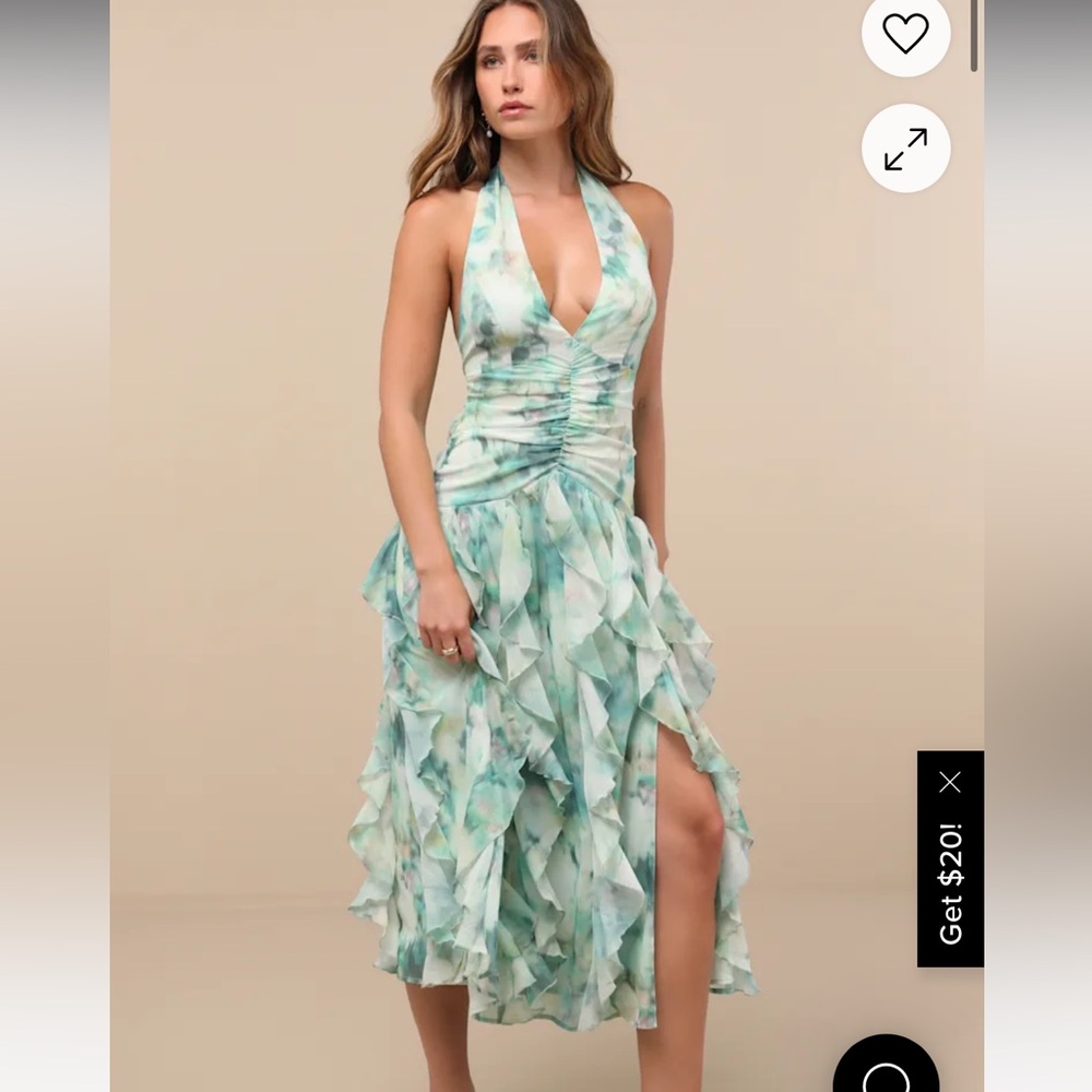 Ruffle halter midi dress green